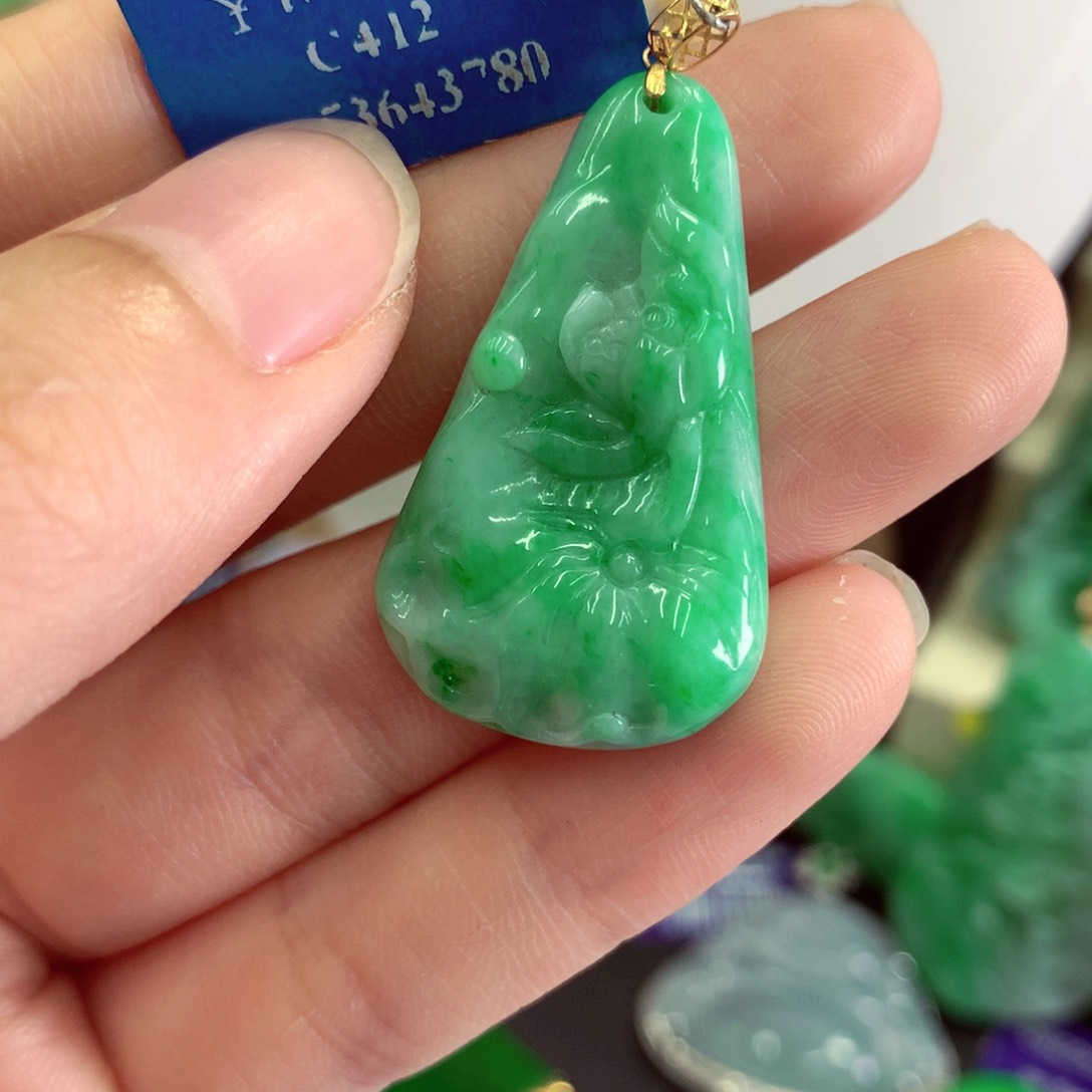 翡翠18K金镶嵌吊坠(不含链)