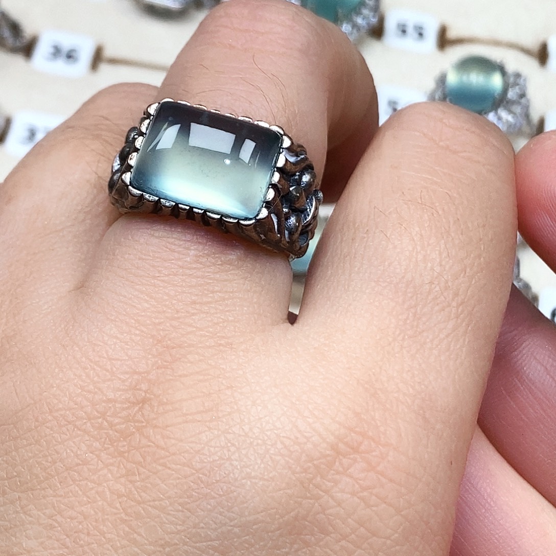 苍***学蛇纹石玉银S925镶嵌戒指
