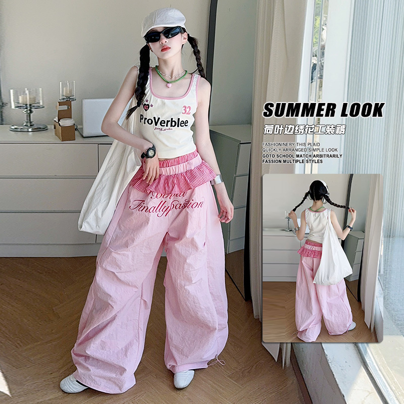 女童套装小清新女孩短袖2025夏季短袖长裤休闲娃娃领女童