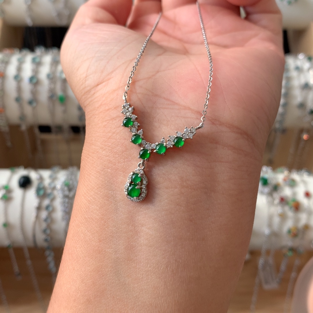 翡翠银S925镶嵌耳饰项链