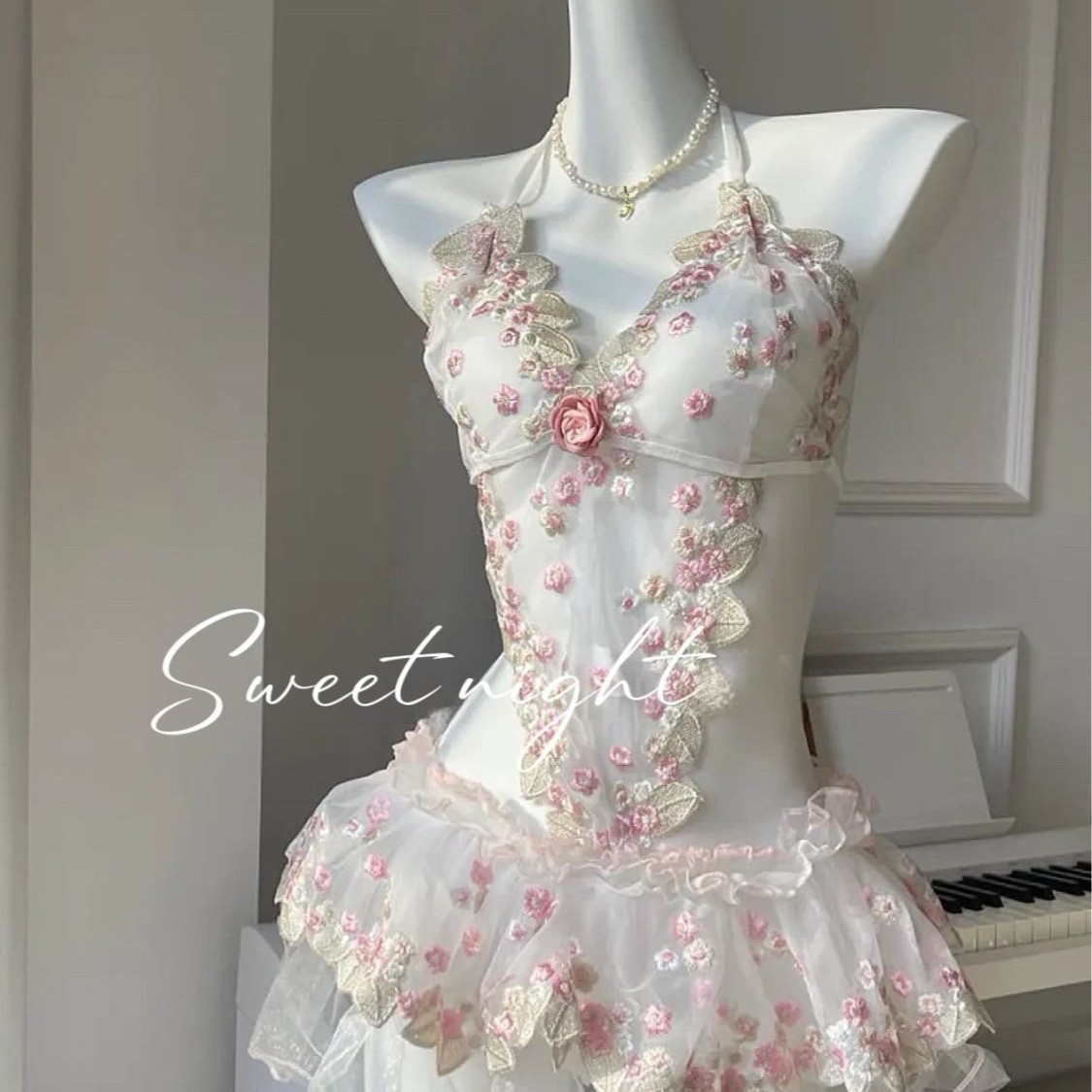 【花笺梦】纯欲蕾丝性感睡衣诱惑女仆制服激情战袍可调节免脱睡裙