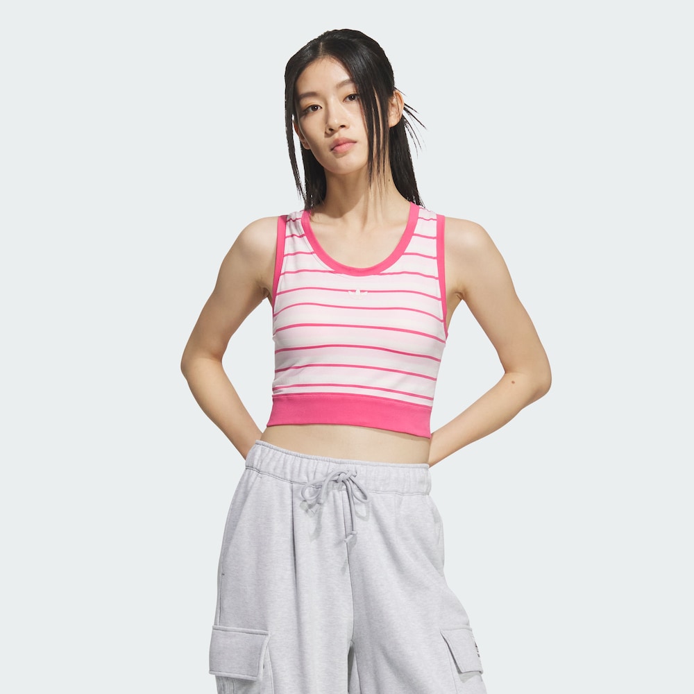 adidas三叶草STRIPED PADDED TANK TOP经典运动条纹背心 KE3723