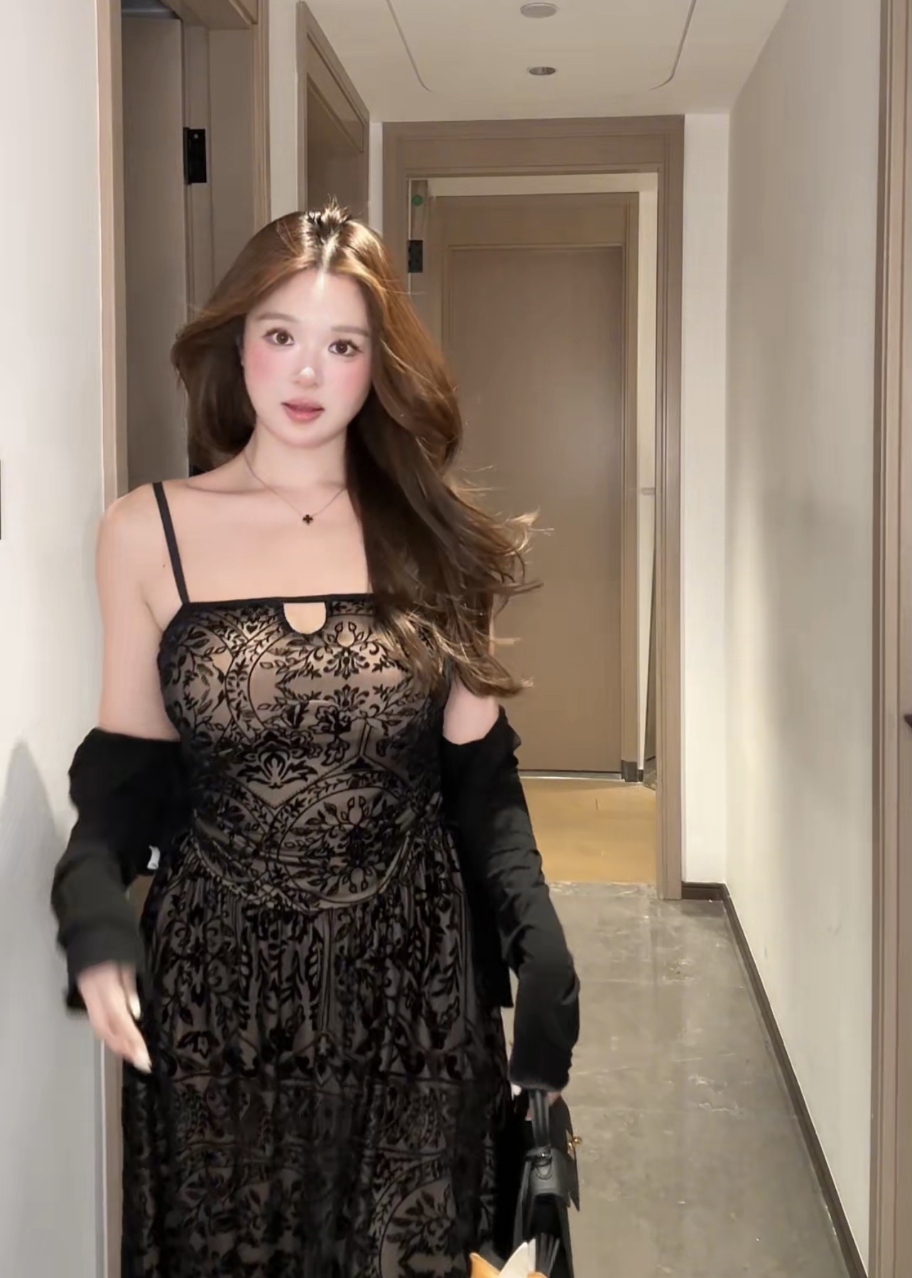 【福利款】微胖mm定制复古波西米亚风格黑白纹时尚收腰显瘦气质