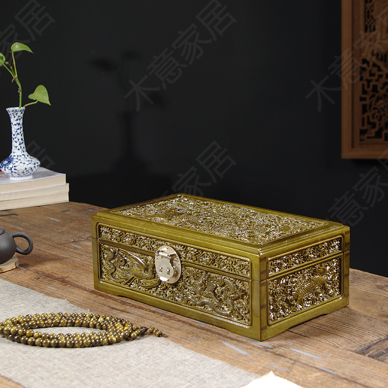 木意-金丝楠精雕龙凤盒绿料（32）