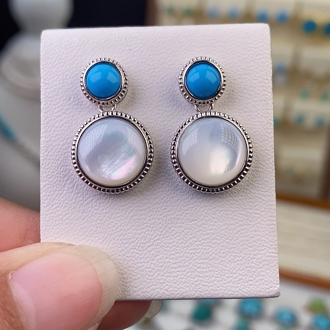 银S925镶嵌绿松石耳饰