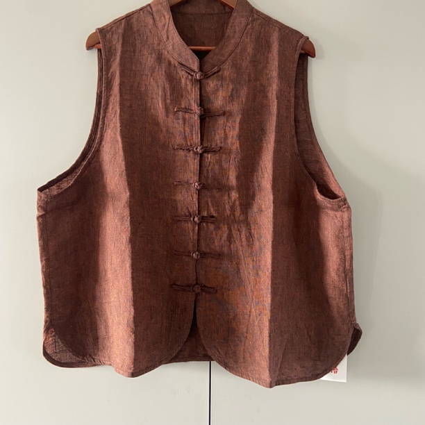 5112春秋新款双色色织亚麻休闲百搭复古盘扣马甲，胸围124衣长60