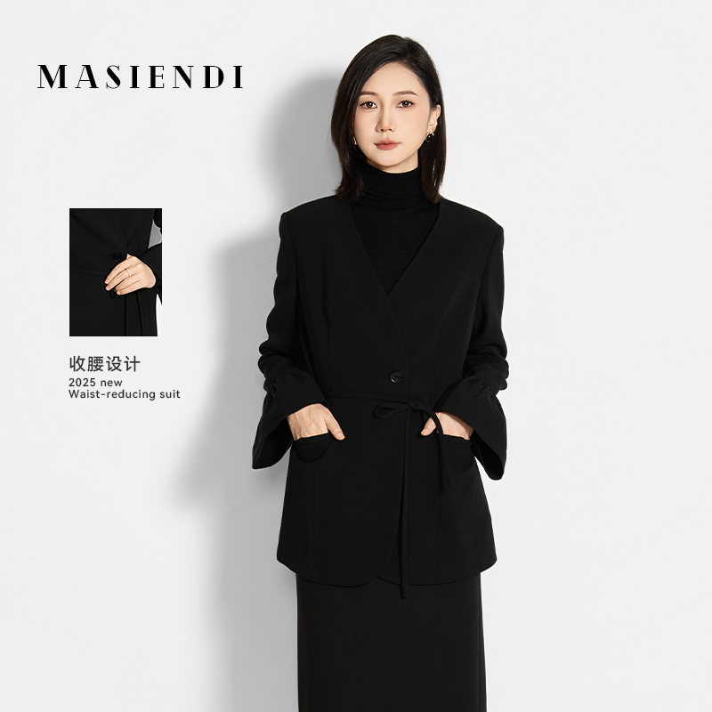 MASIENDI/玛丝恩迪新款女神系带通勤时尚长袖气质西装430666