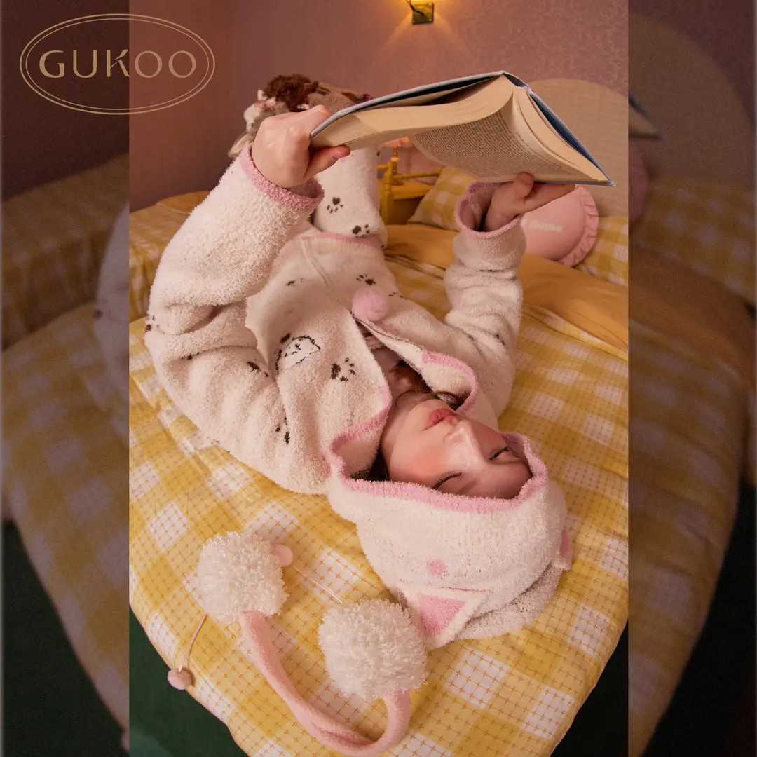 【Gukoo果壳】秋冬季保暖半边绒mikko可爱连帽少女可外穿家居服套装
