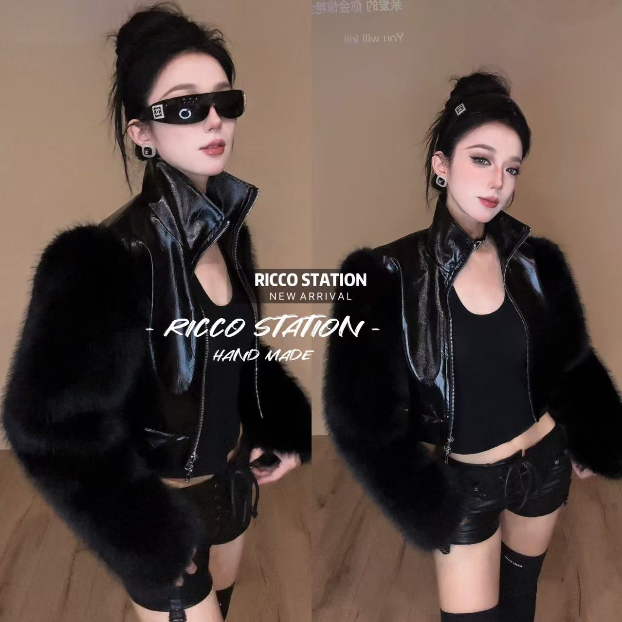 陈腰精CC设计师款重工袖口拼接毛毛轻奢风名媛风高级感网红炸街潮