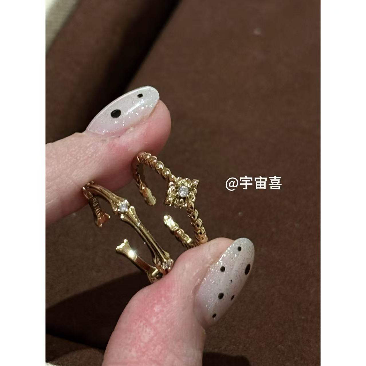 铜合金锆石戒指 I2-077【浅金色百搭细戒素戒（一套）】