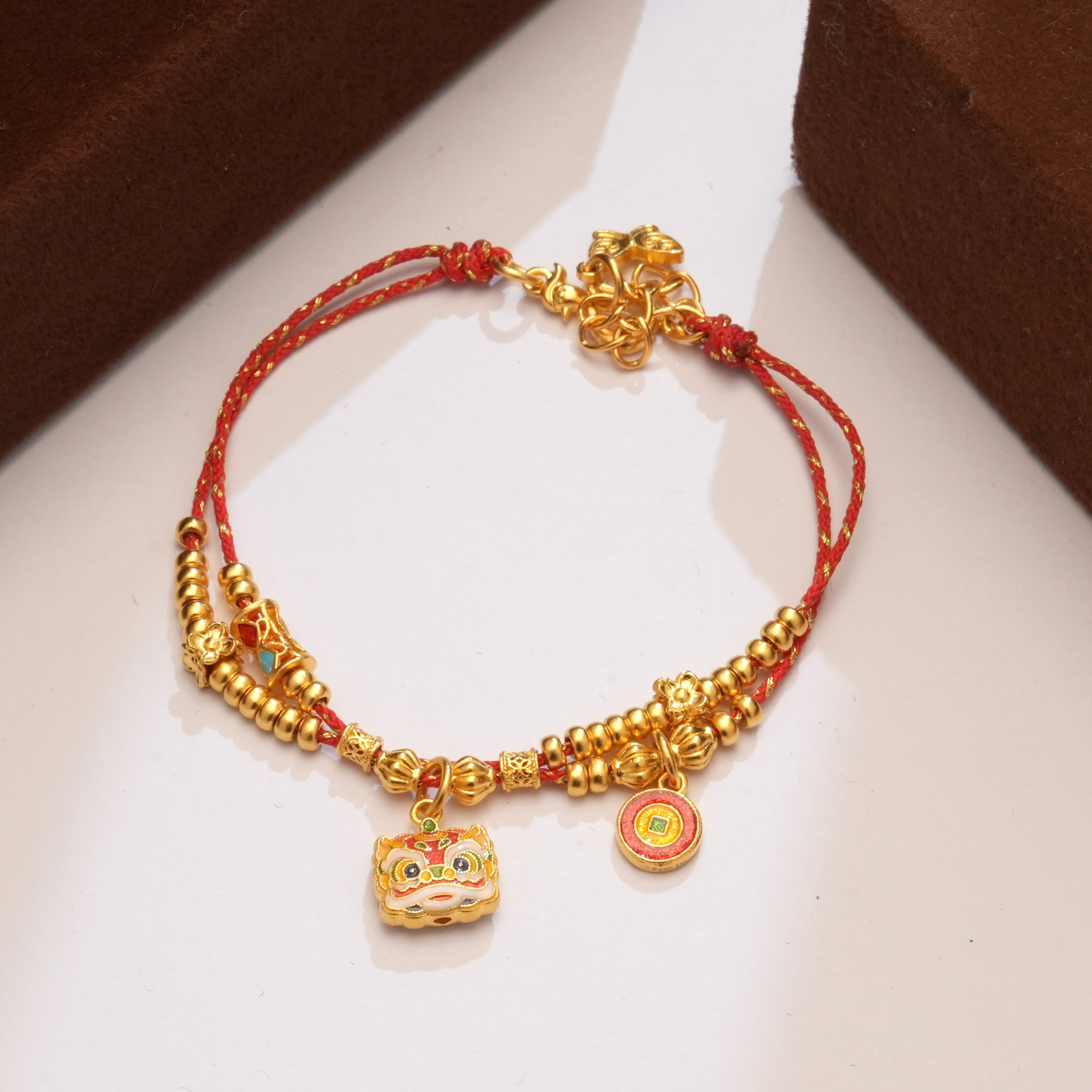 新年-Z【开运红绳醒狮手绳 】足金999精工5G14+3（附加158）