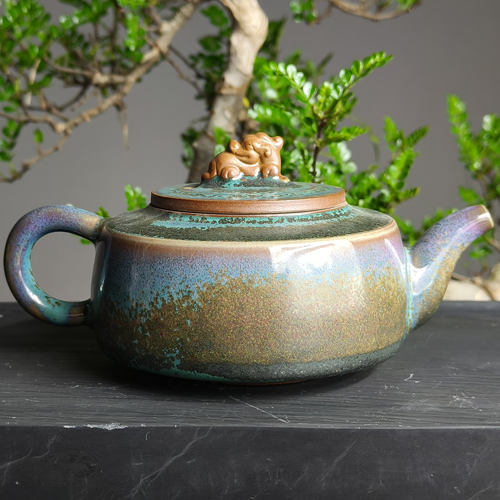 中国陶瓷艺术大师李建峰工作室全手工自然窑变柴烧钧瓷壶