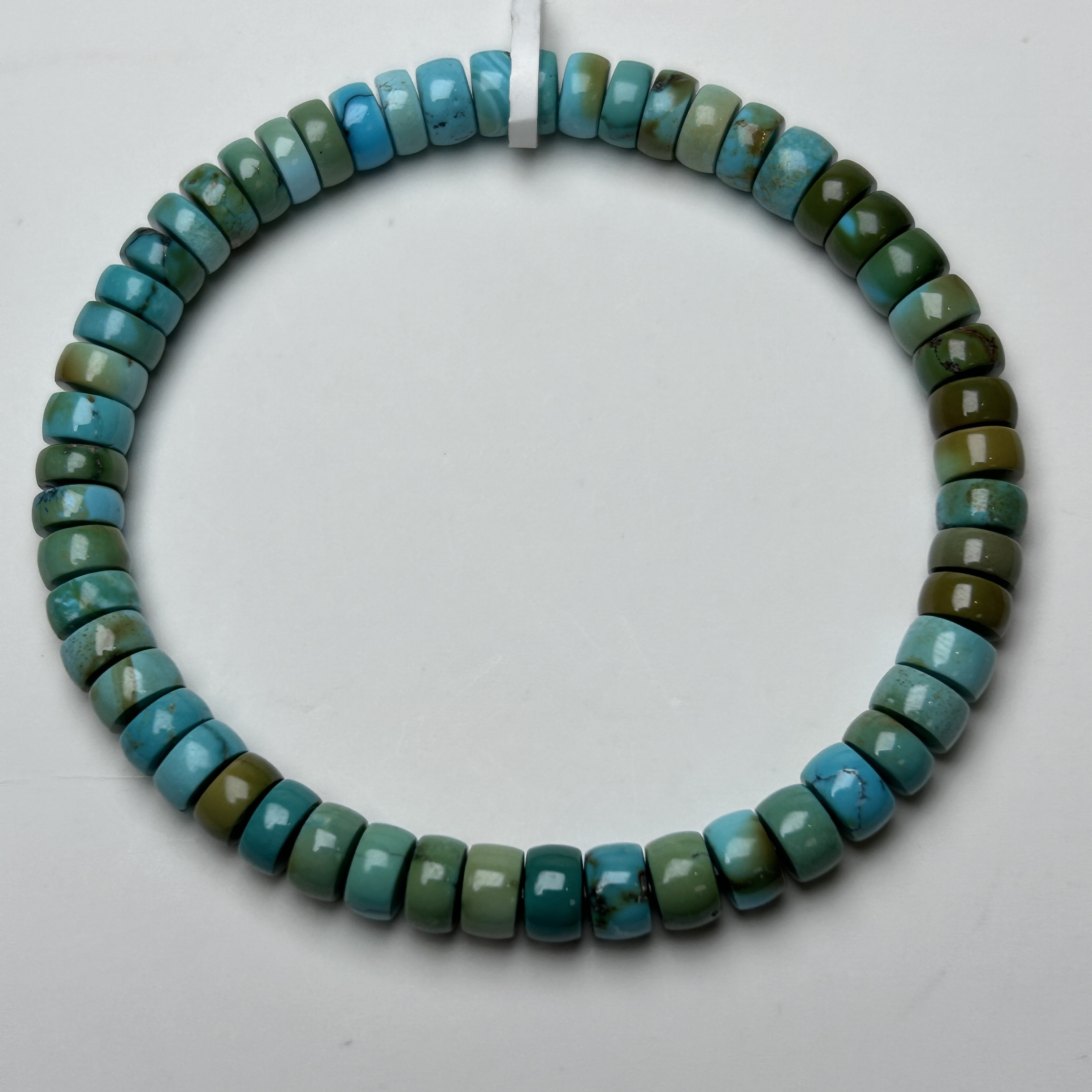 湖北竹山原矿高瓷黄蓝绿松石直切多宝单圈手串手链6×3mm