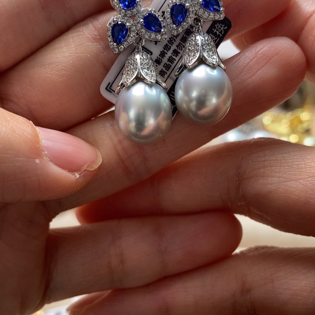 海水珍珠耳饰银S925镶嵌