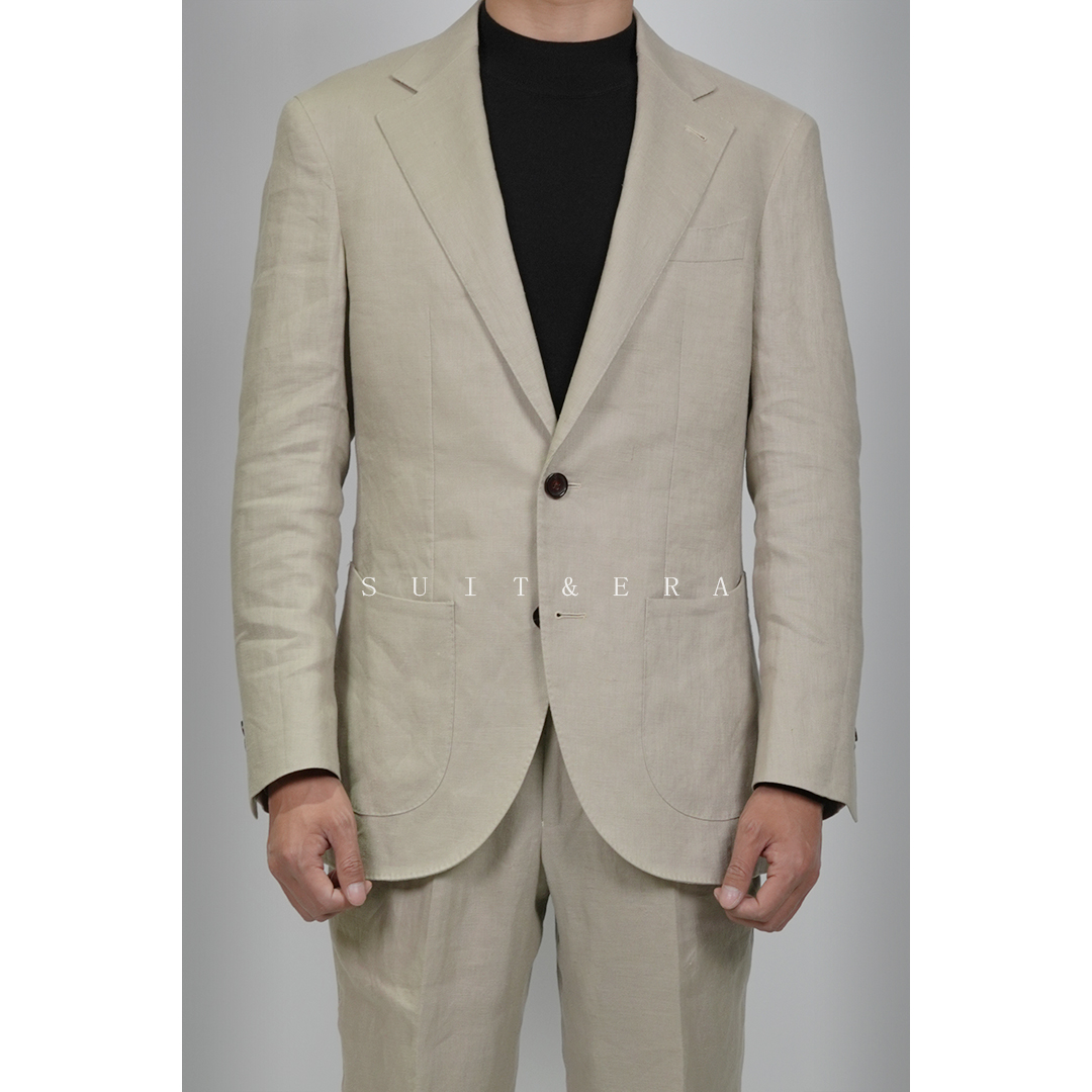 SUIT ERA米咖色亚麻西装100%亚麻男士休闲上衣简约经典春夏西服