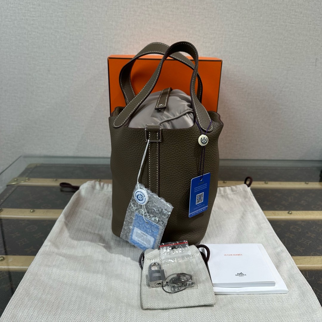 95新 Hermes/爱马仕 大象灰银扣菜篮子18手提袋 30525