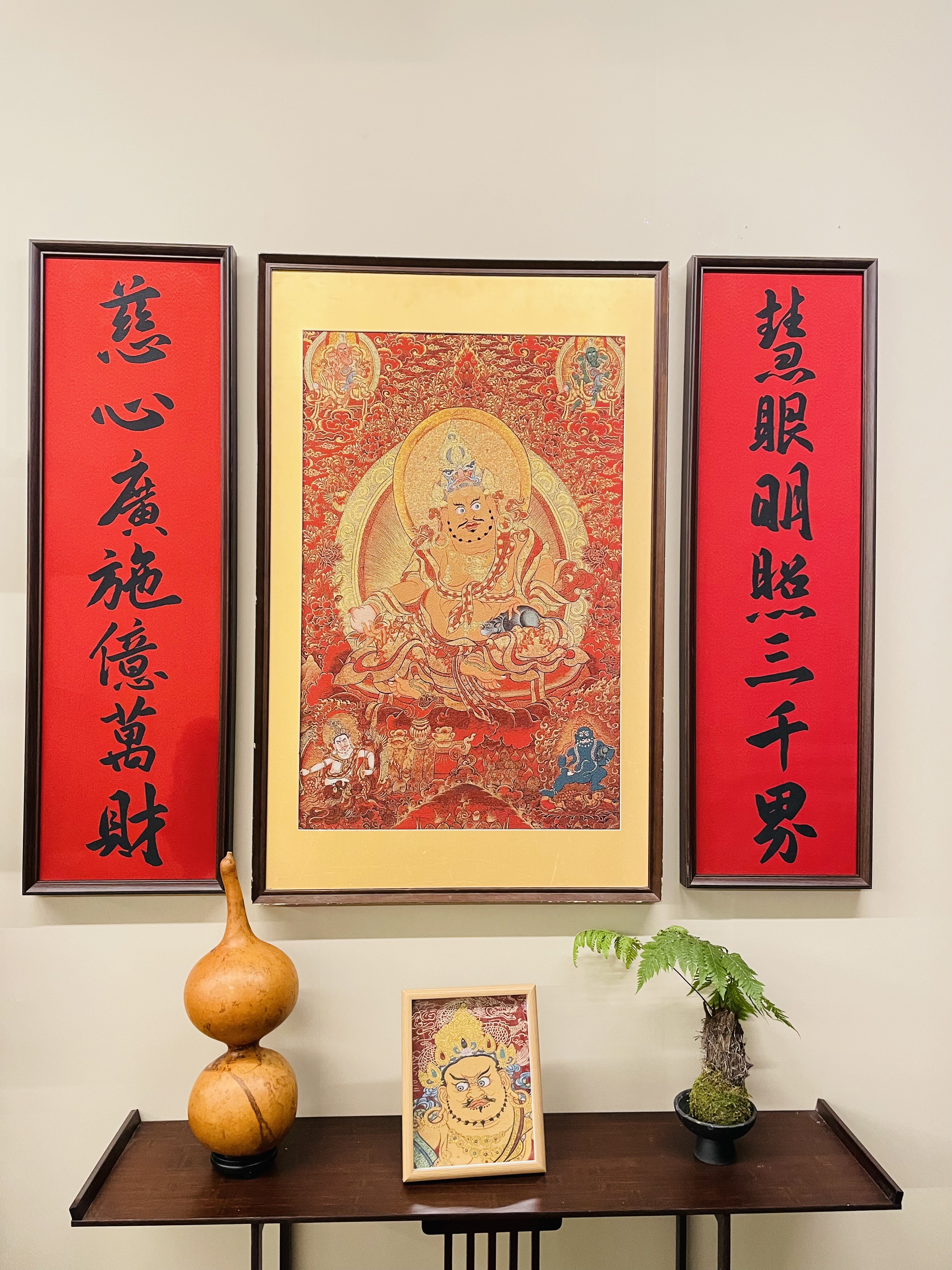 壁画（黄财神红色）实木挂画高档玄关客厅茶室办公室轻奢装饰画书房