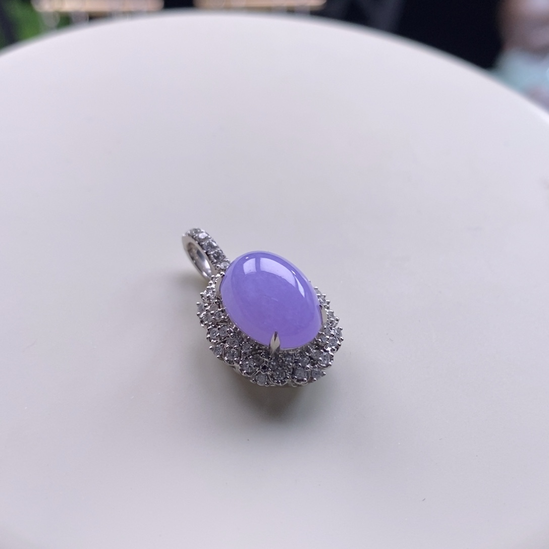 翡翠18K金镶嵌吊坠(不含链)翡翠红紫旦面吊坠