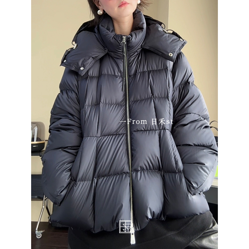 【建筑般的结构美学】立裁龟背弯刀袖 加厚连帽短款鹅绒服冬2500289