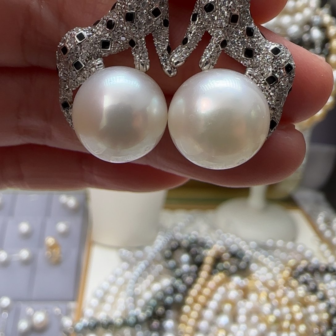 海水珍珠耳饰银S925镶嵌