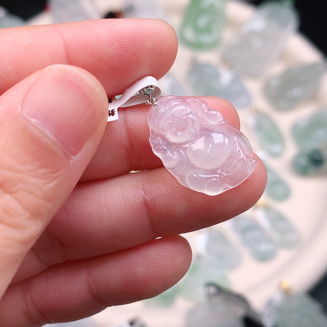 翡翠颈饰18K金镶嵌冰胶财神爷