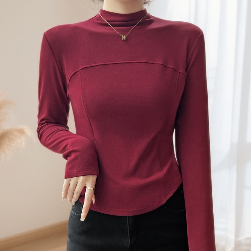 加绒打底衫女款爆款2025新款秋冬内搭保暖长袖上衣女修身半高领