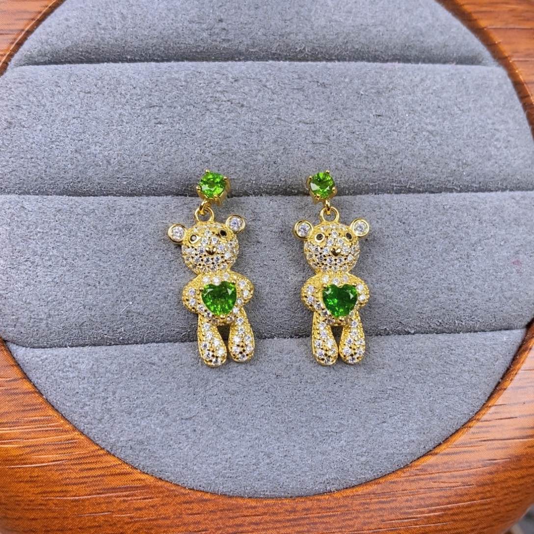 透辉石耳饰银S925镶嵌