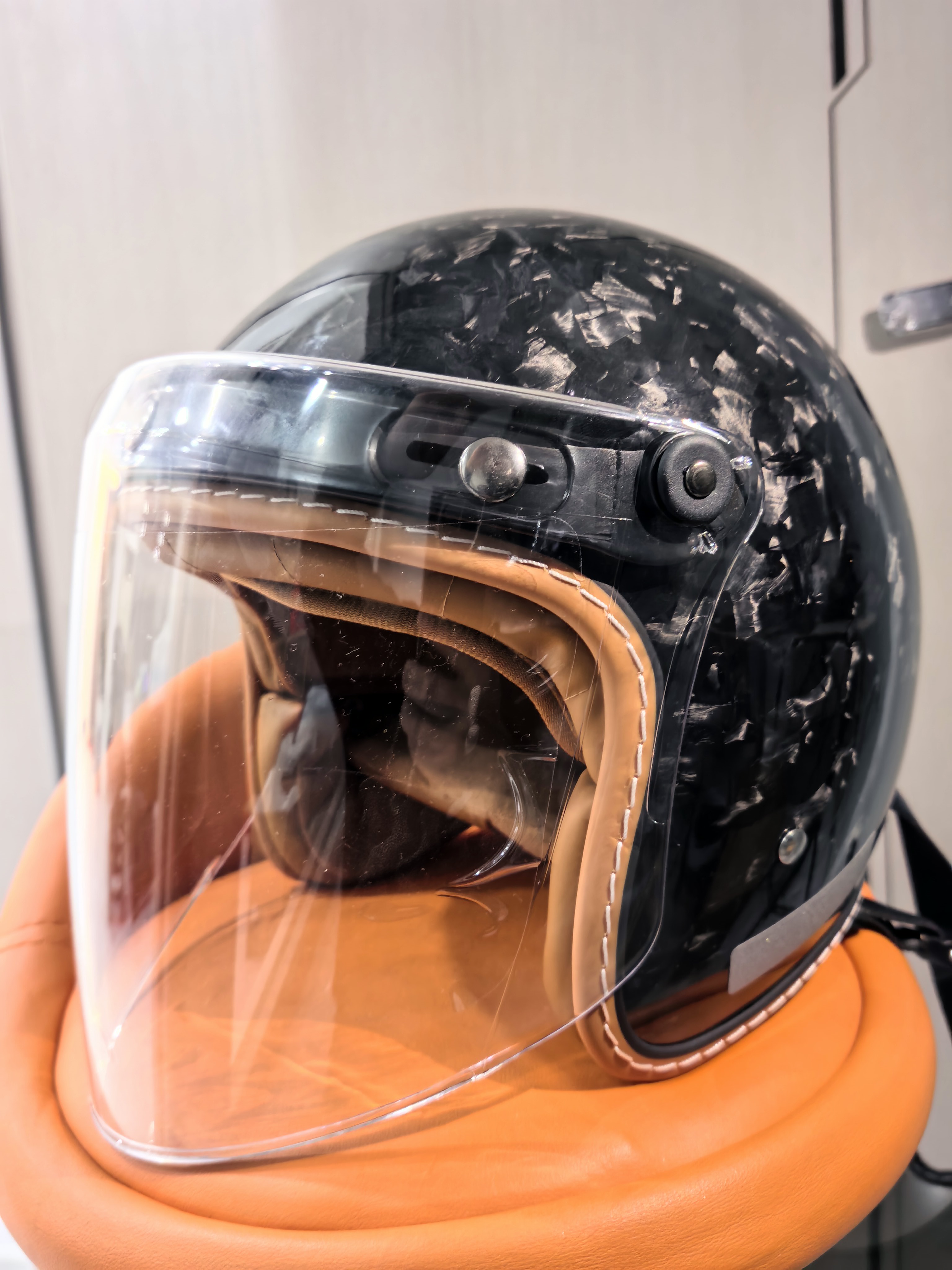 复古骑行机车真碳纤维防护出行4分之3四季通用头盔