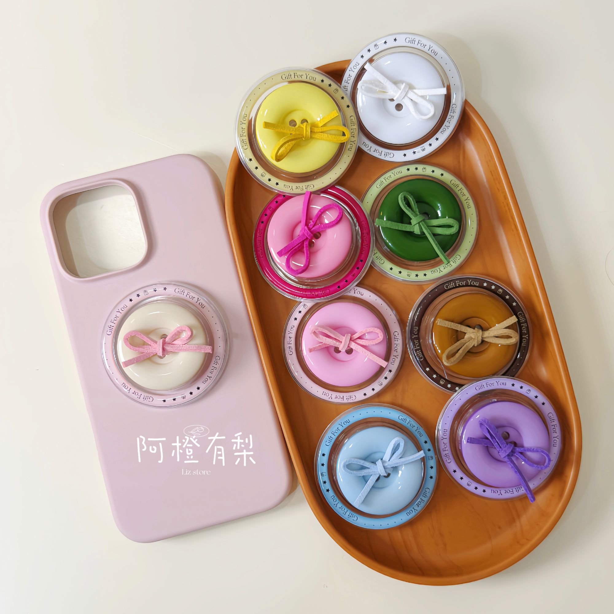 奶油可爱纽扣风格手机磁吸支架型号通用