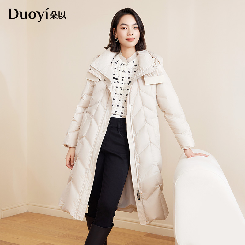 朵以2025冬季新款通勤立领连帽收腰显瘦中长款39DD928080