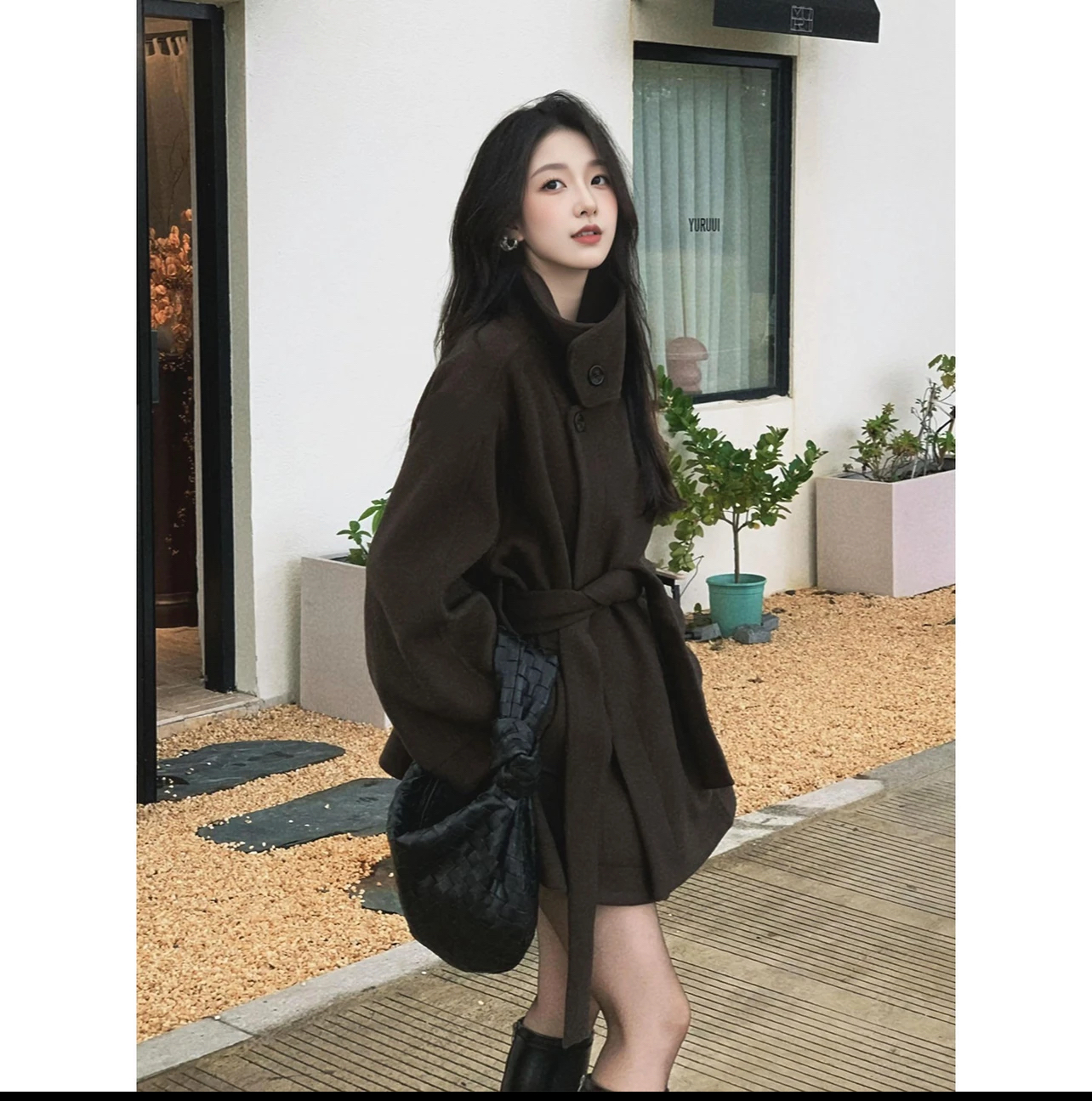 Miss na 25209 韩系高品定制款腰带围脖款中长款尼子夹棉外套
