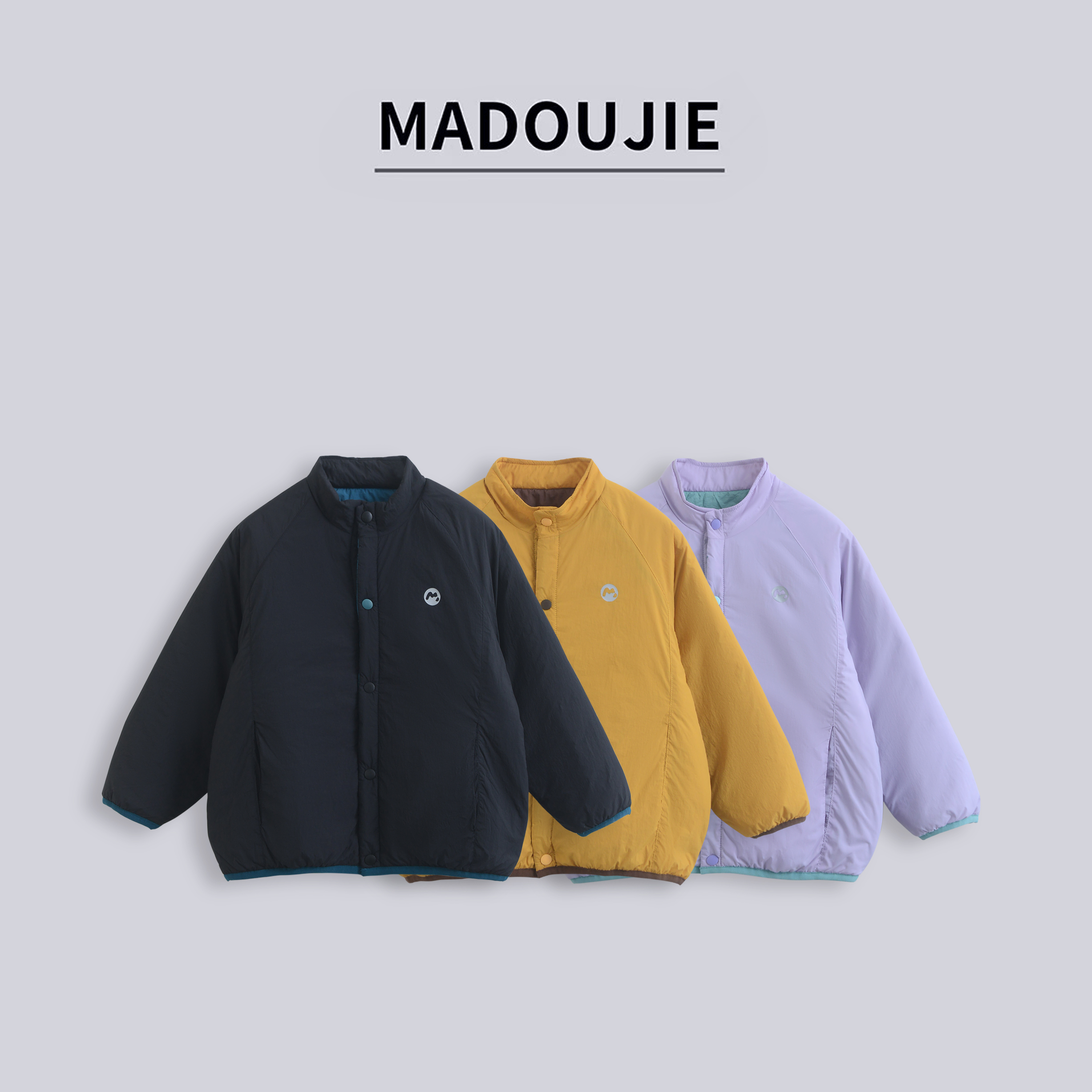 麻豆街【反正服】25童装简约中大童绗棉轻氧两穿拼色外套MD476