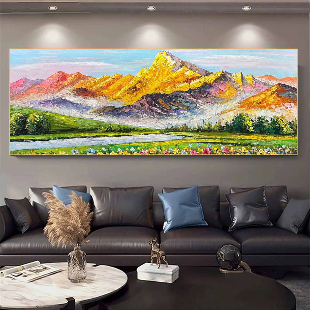 （日照金山）纯手工刀画客厅挂画现代简约沙发背景墙轻奢横版装饰画