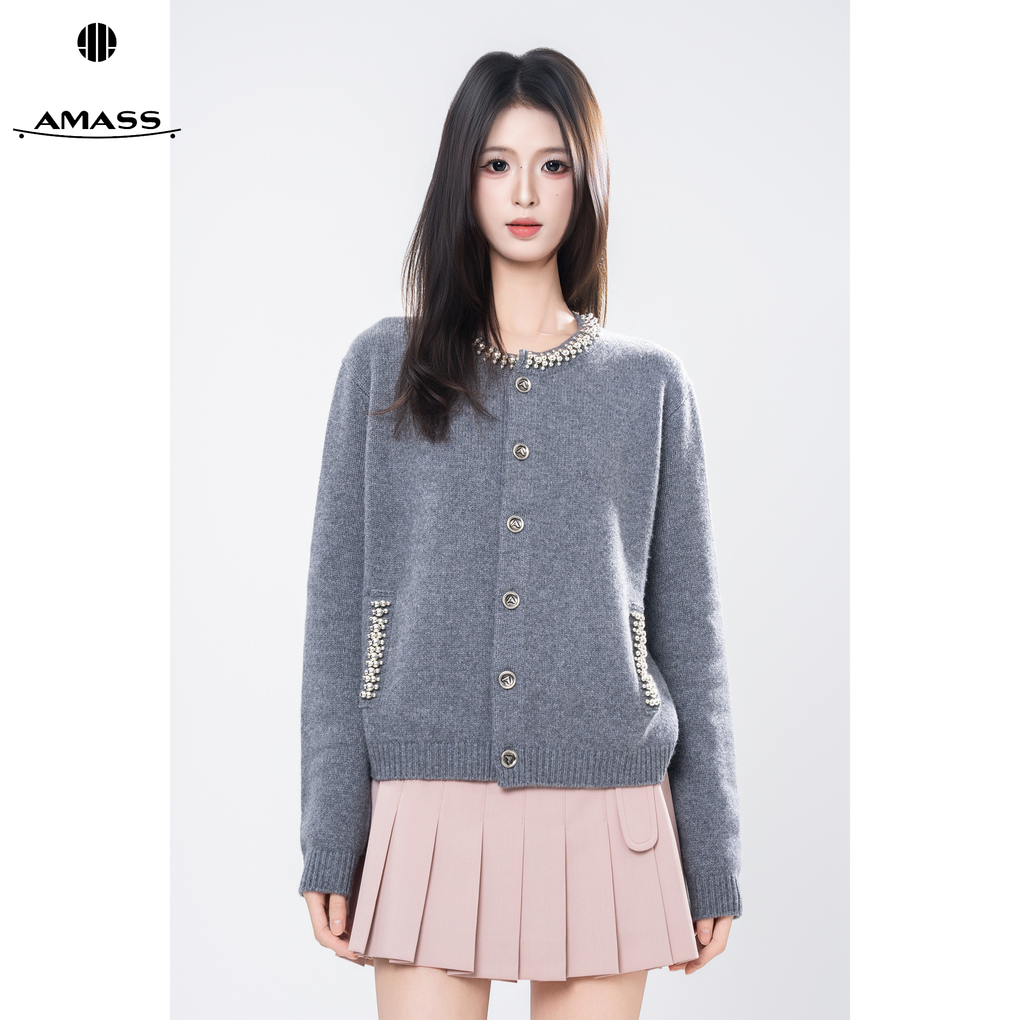 AMASS/阿玛施秋冬新款复古设计小香风质感时尚圆领针织衫女548052