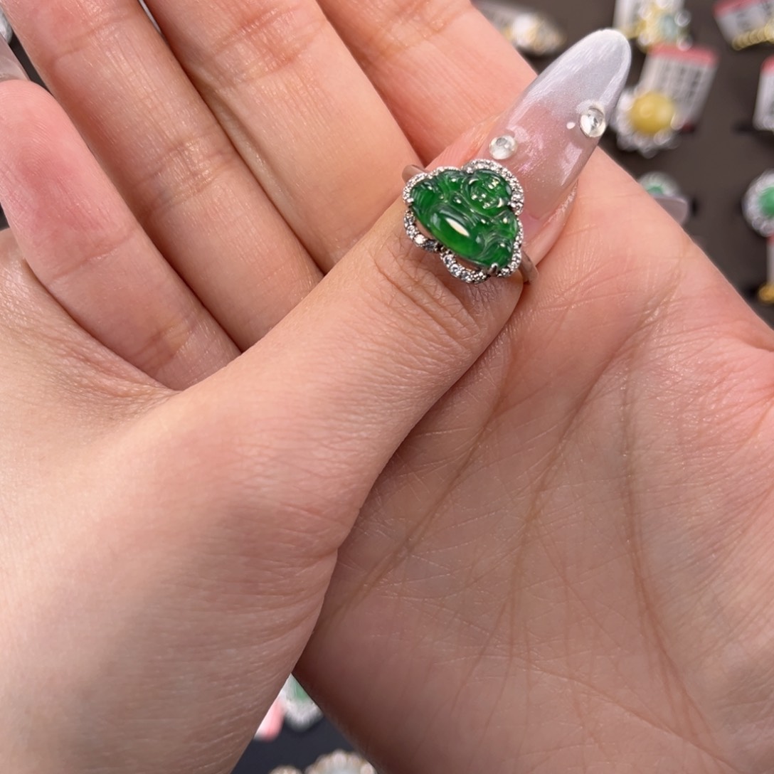 翡翠戒指银S925镶嵌66989