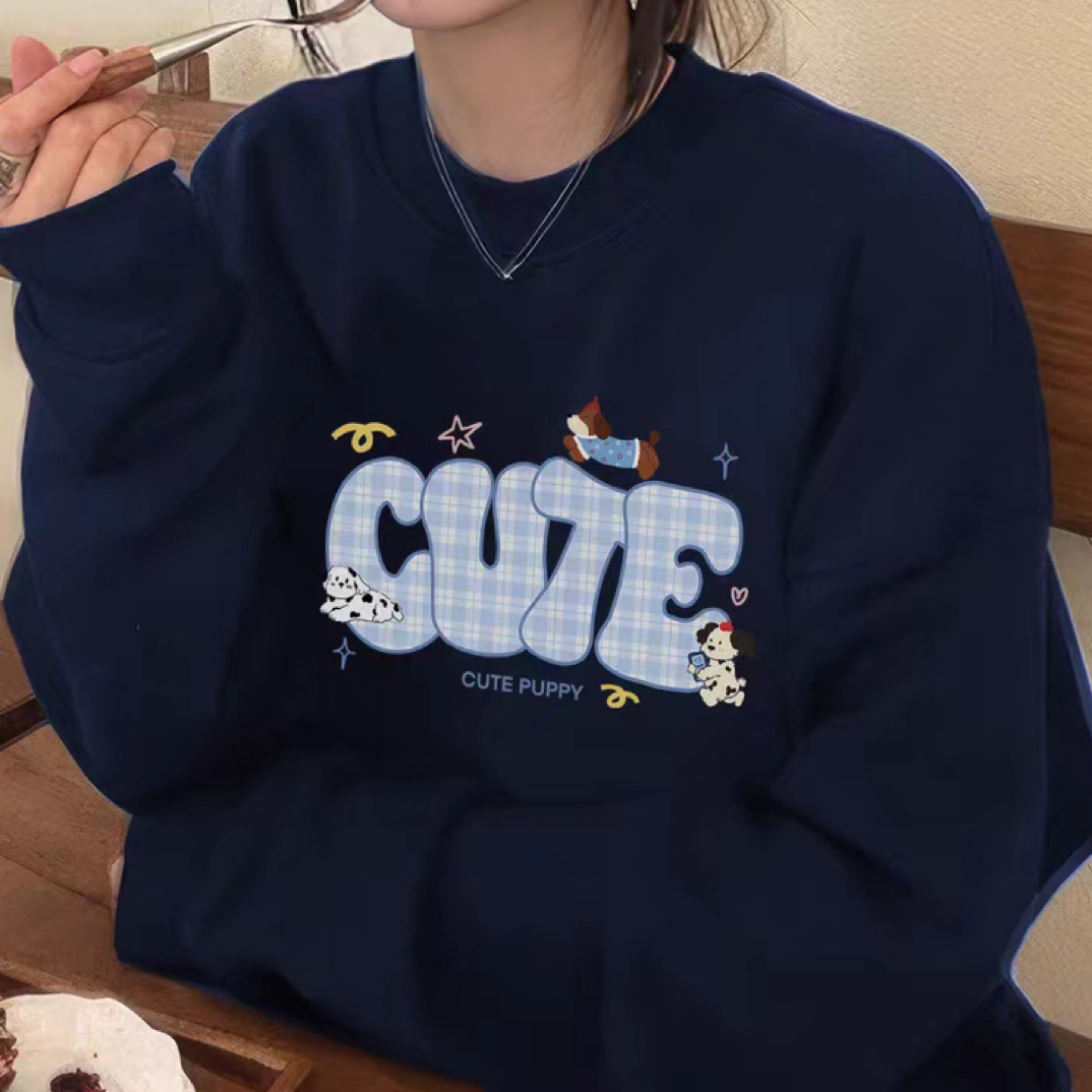 秋季圆领印花长袖冬季可爱风卫衣宽松百搭韩版时尚