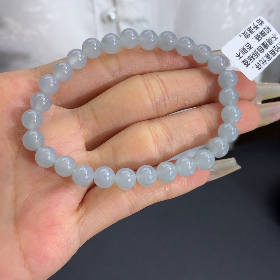 未镶嵌手链翡翠卡6.5冰胶蓝底手串