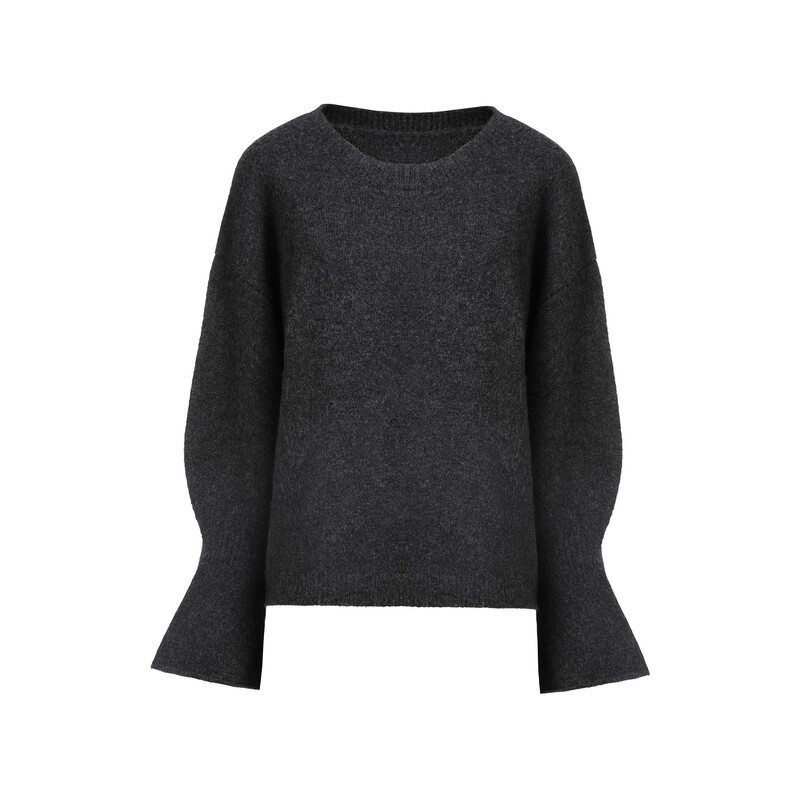 【粉丝专享】圣迪奥时尚休闲百搭罗纹圆领喇叭袖宽松针织S244Z3501