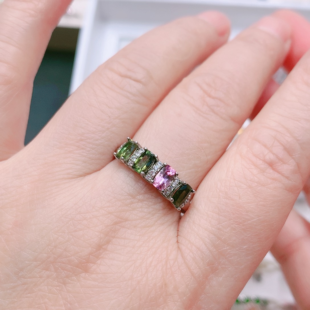 碧玺戒指银S925镶嵌戒指