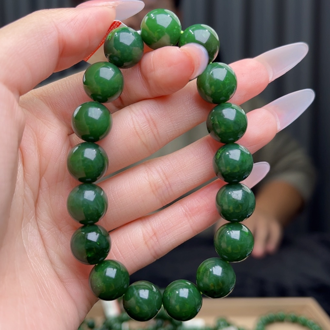和田玉未镶嵌手链天然和田玉俄碧菠菜绿12