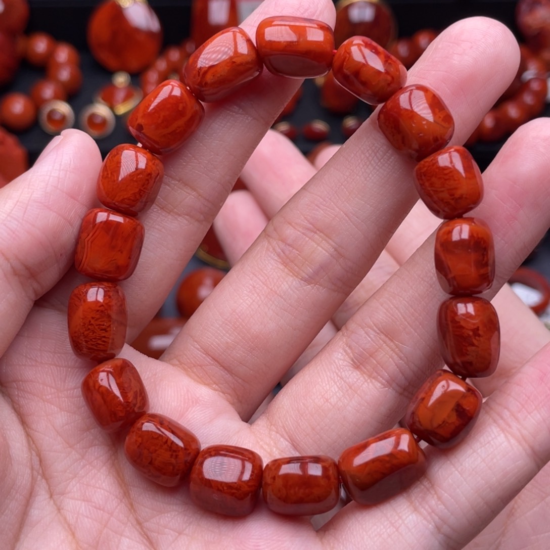 南红玛瑙未镶嵌珠宝奇石单圈10mm