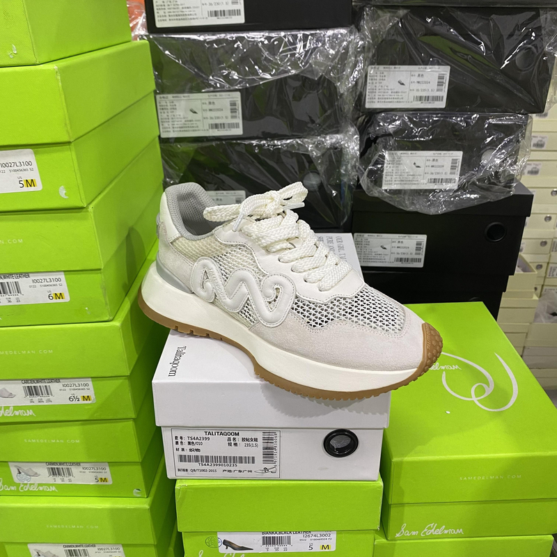 专柜正品小牛皮单网休闲鞋阿甘鞋1343米白色