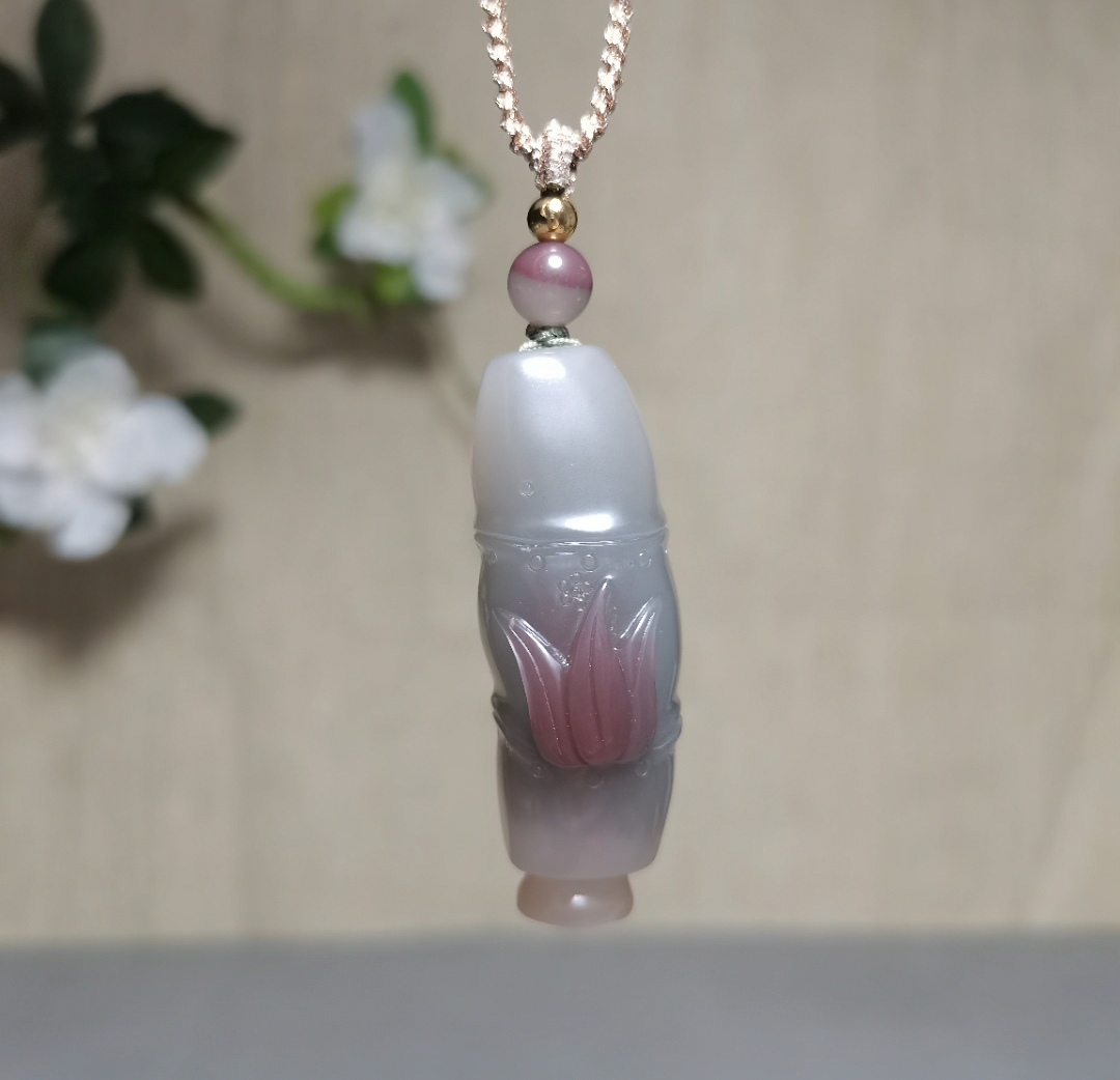 节节高升·竹福纯天然秦紫玉紫绿玛瑙俏色精品吊坠纯手工精雕挂件