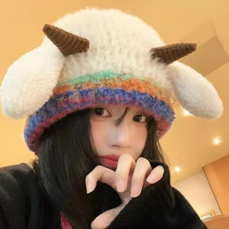 【小羊帽子捏耳朵会叫】冬季秋冬帽子韩系显脸小包头帽保暖帽卡通