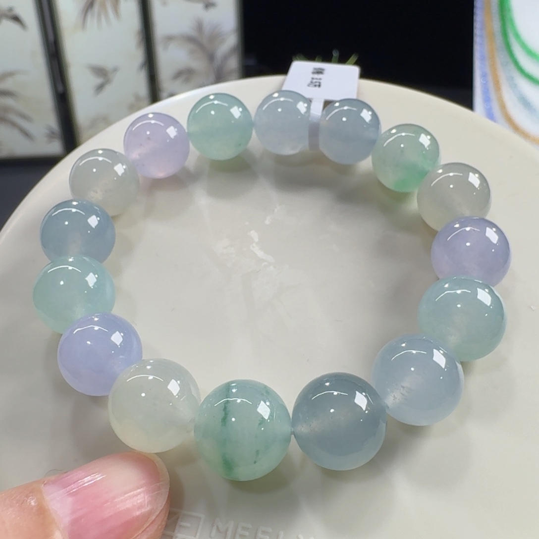 董***董翡翠未镶嵌手链冰胶梦幻马卡龙多宝单圈12mm左右