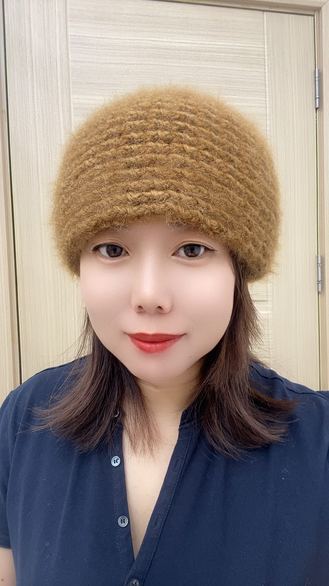 纯手工编织加厚牡丹花保暖帽