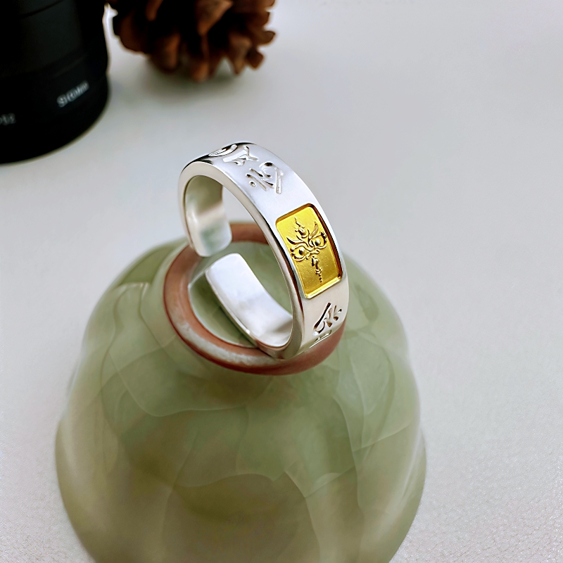 火锤锤 足银戒指 《加重版手工黄财神戒指》足银999贴金时尚可调节