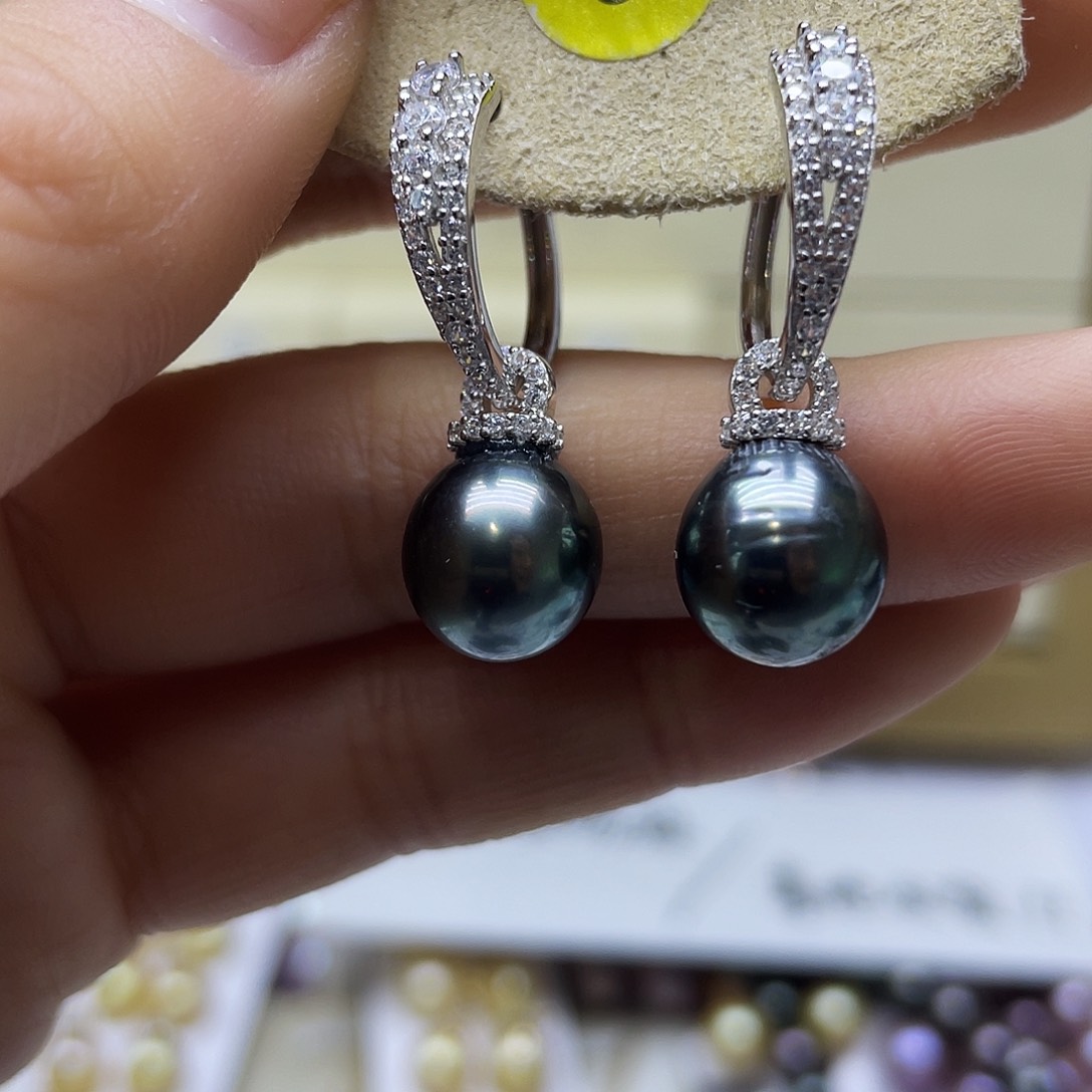 银S925镶嵌海水珍珠耳饰