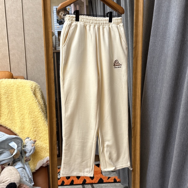 小狗刺绣毛圈卫裤直筒宽松针织运动休闲长裤