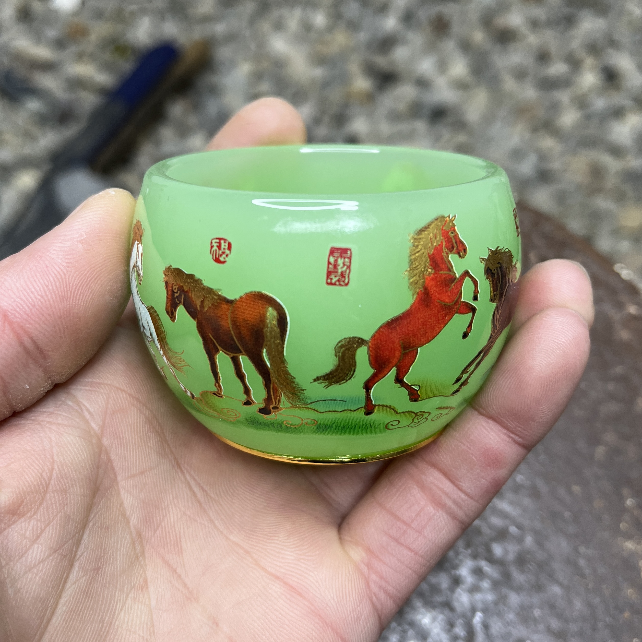 八骏图 蓝琉璃 主人杯陶瓷传统手工制作.匠心传承